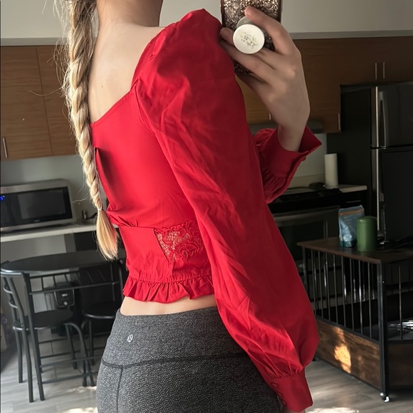 Red Ruffled Crop Blouse - Picture 3 of 5